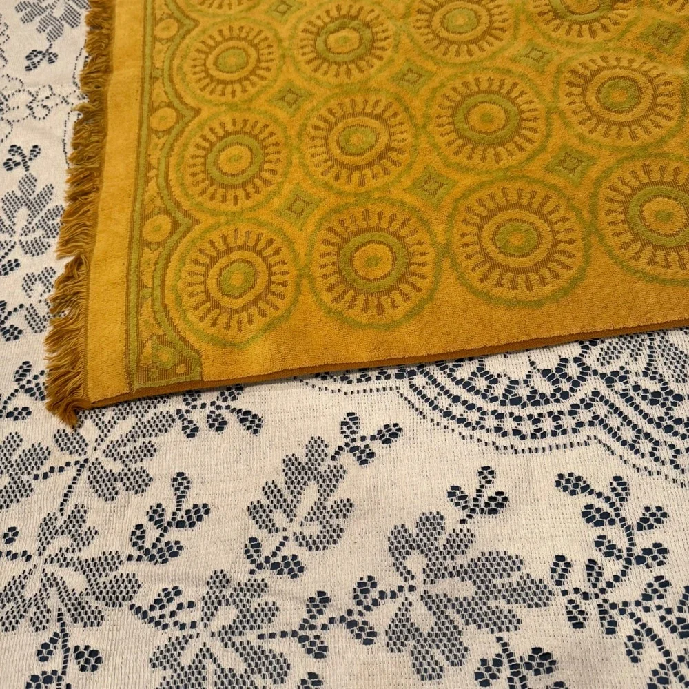 Fieldcrest Vintage Midcentury Bath Towel Geometric Mod Pattern MCM Gold‎ Green